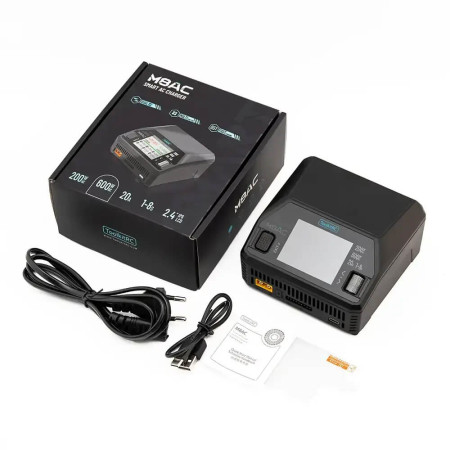 Зарядное устройство ToolkitRC M8AC — AC 200W / DC 600W, 1 канал,  IPS экран 2.4", USB-C 65W для аккумуляторов FPV дронов и RC-моделей